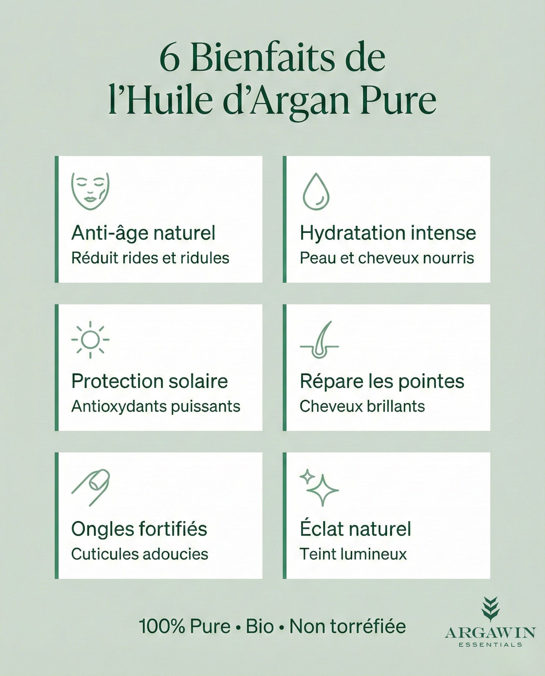 6 bienfaits huile argan pure peau cheveux ongles anti-âge