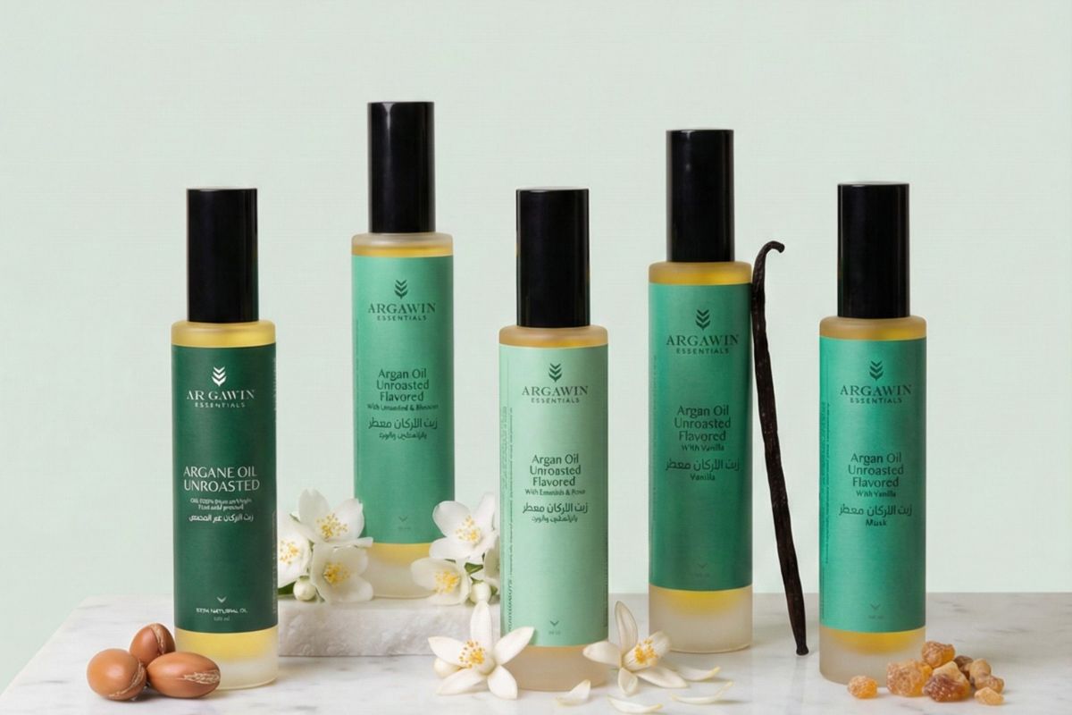 Collection huiles argan cosmétiques Argawin pure jasmin vanille fleur oranger musc